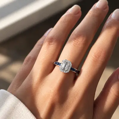 Bague or blanc 750 millièmes saphirs et diamants
